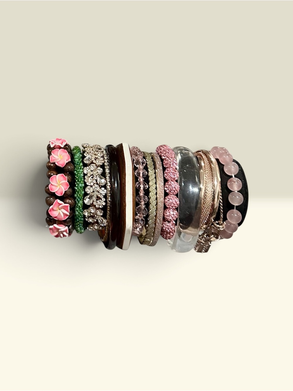 Custom Pink Boho Crystal & Rhinestone Bracelet Stack Set - Picture 4 of 8